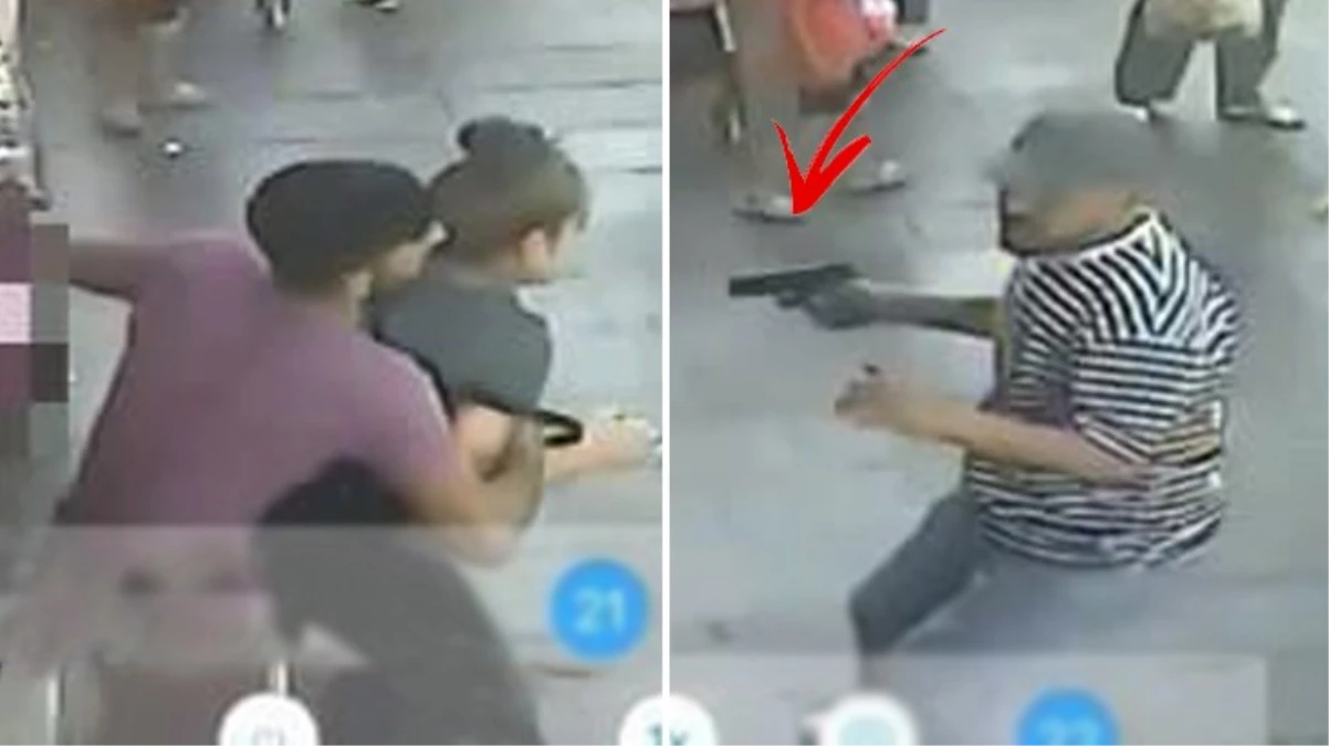 Husumetlisinin silah doğrulttuğu adam, yoldan geçen kadını kendine siper etti! Korku dolu anlar kamerada