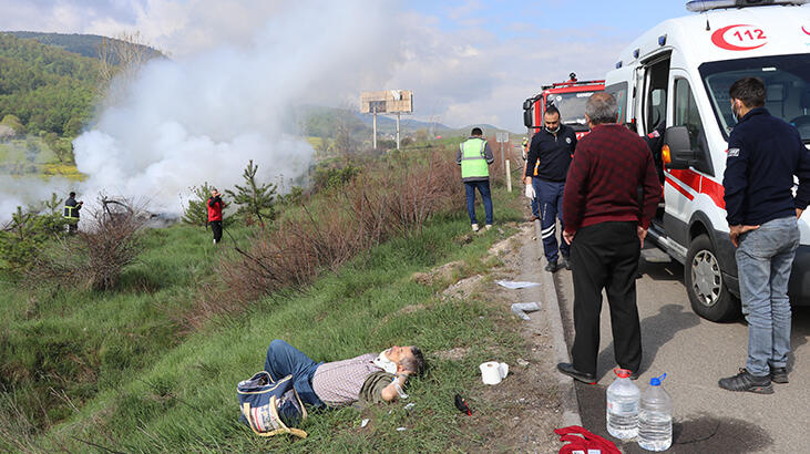  Anadolu Otoyolu'ndan feci kaza! Araçları yanan çift ölümden döndü