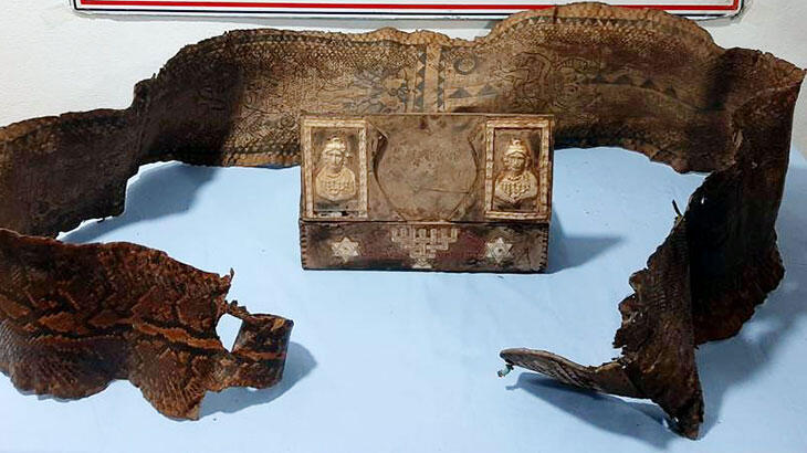  Piton yılanı derisinin üzerine yazılı