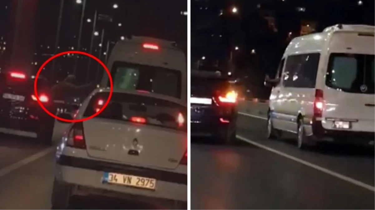 15 Temmuz Şehitler Köprüsü'nün ortasında camdan sarkıp tartıştığı şoföre vurmaya çalıştı
