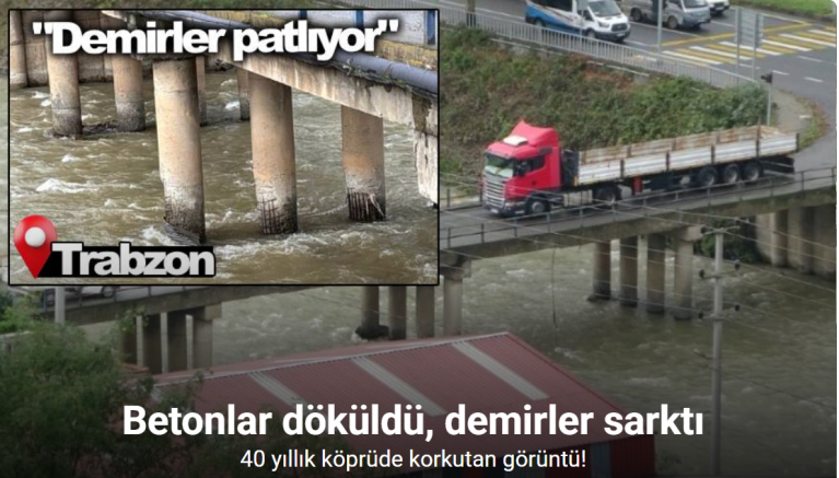 40 yıllık köprüde korkutan görüntü: Betonlar döküldü, demirler sarktı