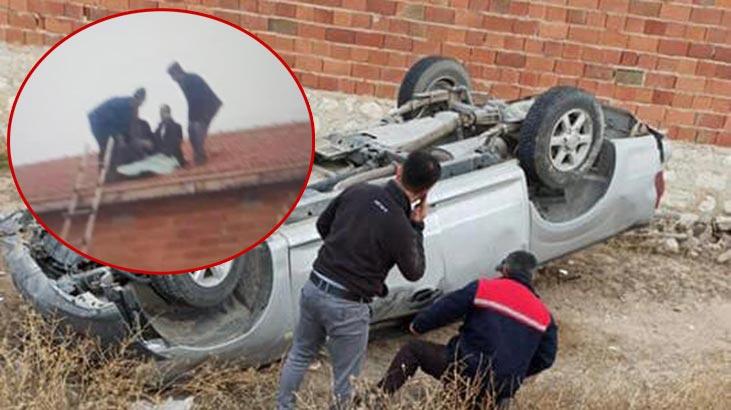 Akılalmaz kaza! Araçtan fırladı, kendini çatıda buldu