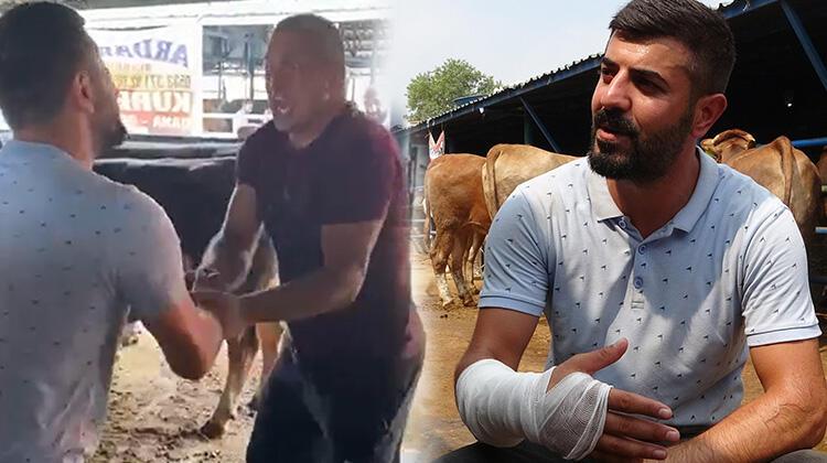Akılalmaz pazarlık! Kurbanlık pazarlığında kolu çatladı