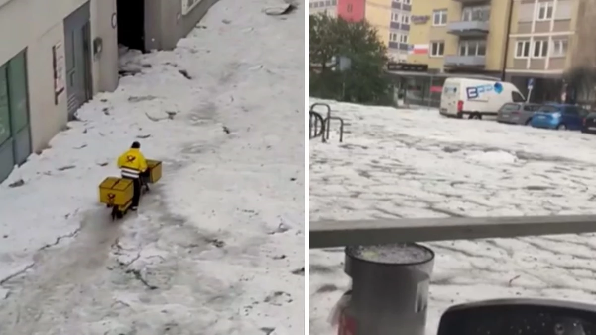 Almanya'yı dolu vurdu! Her yer beyaza büründü, yolları kar küreme makineleriyle temizlediler
