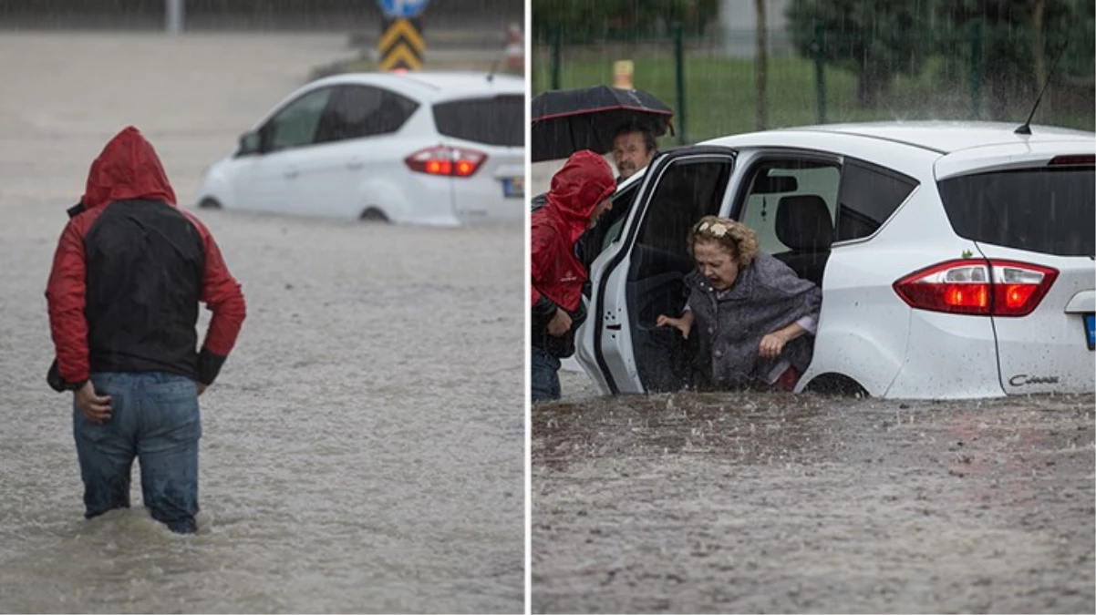 Ankara'da sağanak yağışla birlikte yollar göle döndü, araçlar mahsur kaldı