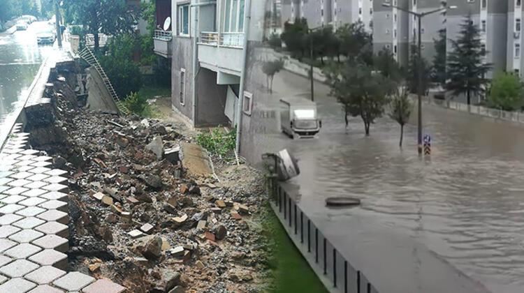 Ankara'da sel felaketi! İstinat duvarı çöktü, bazı evleri su bastı