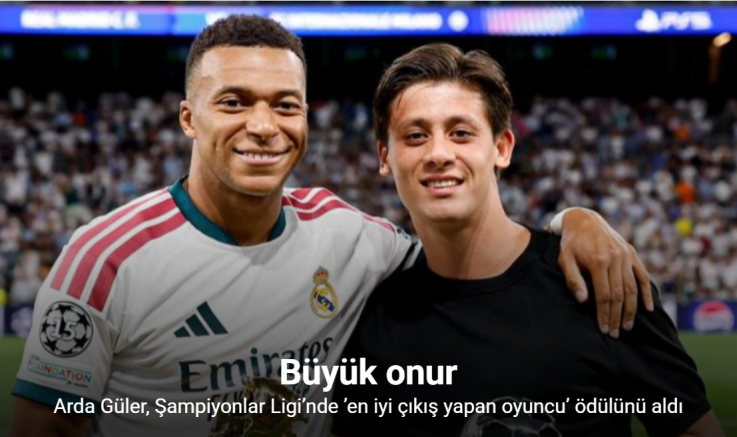 Arda Güler, Şampiyonlar Ligi’nde ’en iyi çıkış yapan oyuncu’ ödülünü aldı