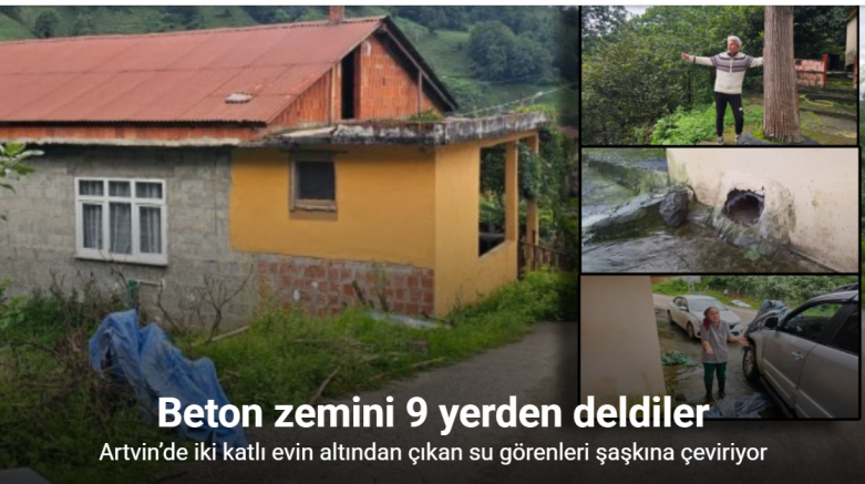 Artvin’de iki katlı evin altından çıkan su görenleri şaşkına çeviriyor