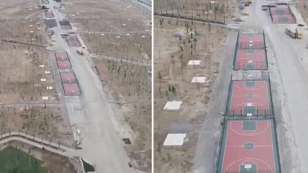 Atatürk Havalimanı'na yapılan Millet Bahçesi'nin son hali görüntülendi! Pistlerin yerine basketbol sahası yapıldı