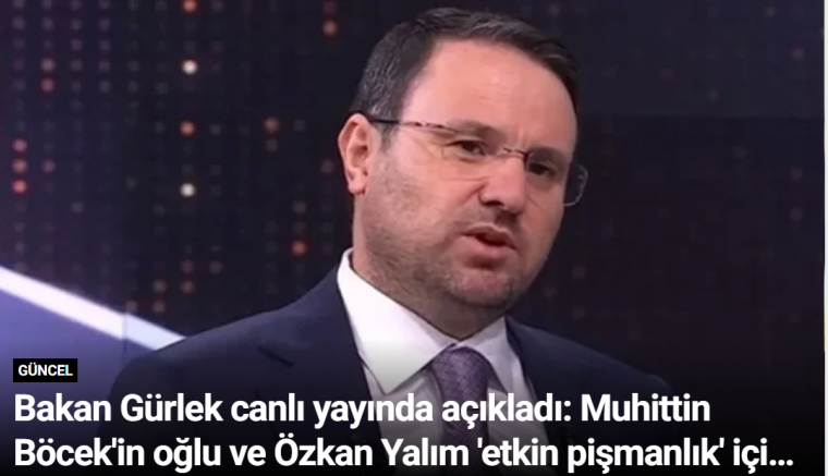 Bakan Gürlek canlı yayında açıkladı: Muhittin Böcek'in oğlu ve Özkan Yalım 'etkin pişmanlık' için ifade verdi