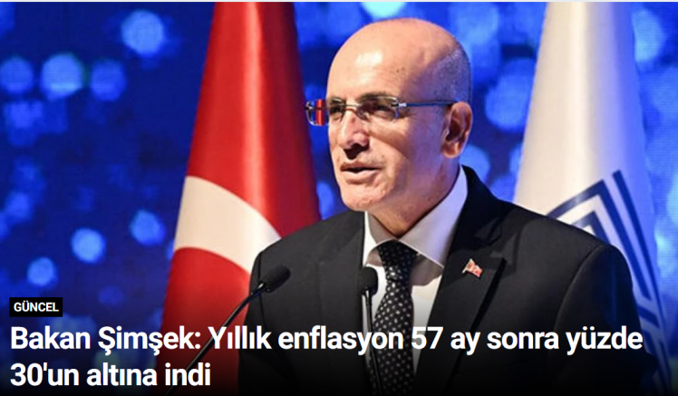 Bakan Şimşek: Yıllık enflasyon 57 ay sonra yüzde 30'un altına indi