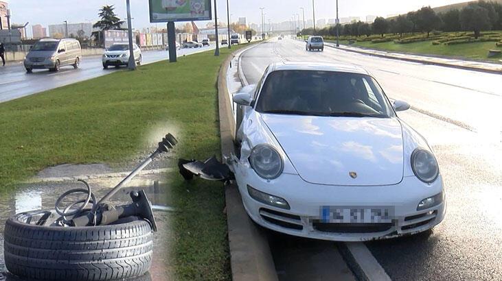 Bakırköy'de Lüks otomobil metrelerce sürüklendi
