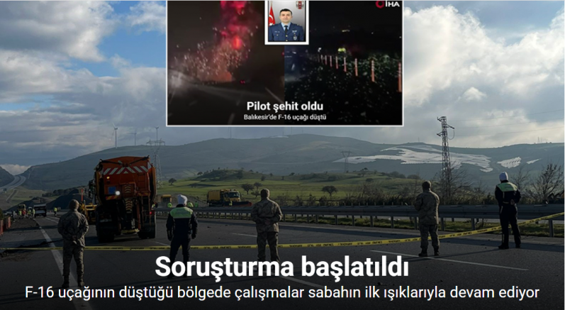 Balıkesir’de F-16 uçağının düştüğü bölgede çalışmalar sabahın ilk ışıklarıyla devam ediyor