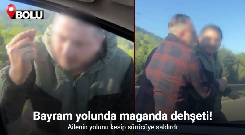 Bayram yolunda maganda dehşeti: Ailenin yolunu kesip sürücüye saldırdı