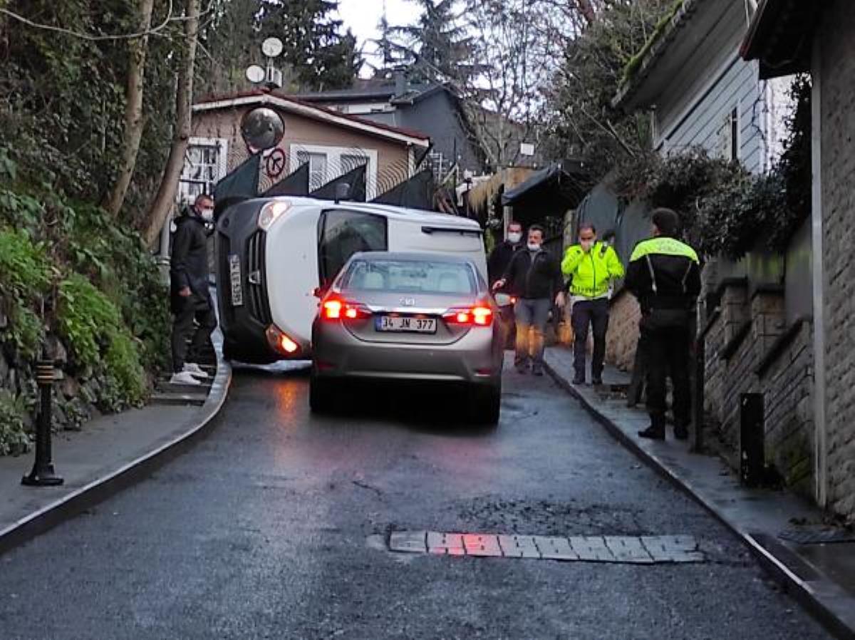 Bebek'te hafif ticari araç otomobilin üzerine böyle devrildi