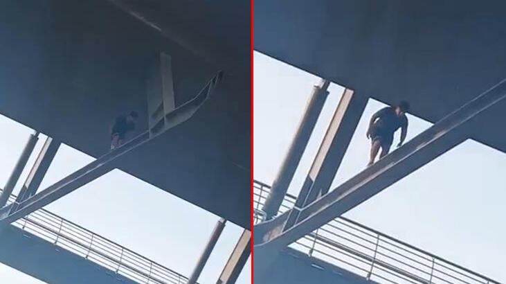 Beğeni uğruna hayatını tehlikeye attı! Haliç Köprüsü kirişlerinde yürüdü