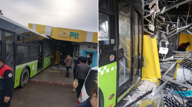 Belediye otobüsü PTT binasına girdi
