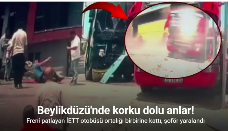 Beylikdüzü’nde freni boşalan İETT otobüsü park halindeki araçlara çarptı