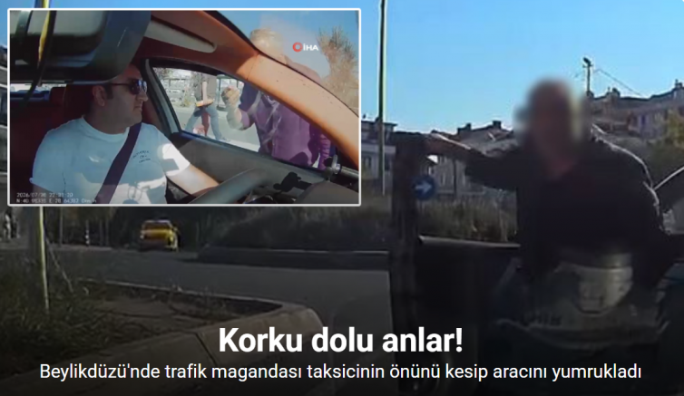 Beylikdüzü’nde trafik magandası taksicinin önünü kesip aracını yumrukladı
