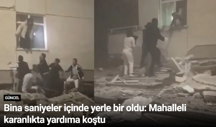 Bina saniyeler içinde yerle bir oldu: Mahalleli karanlıkta yardıma koştu
