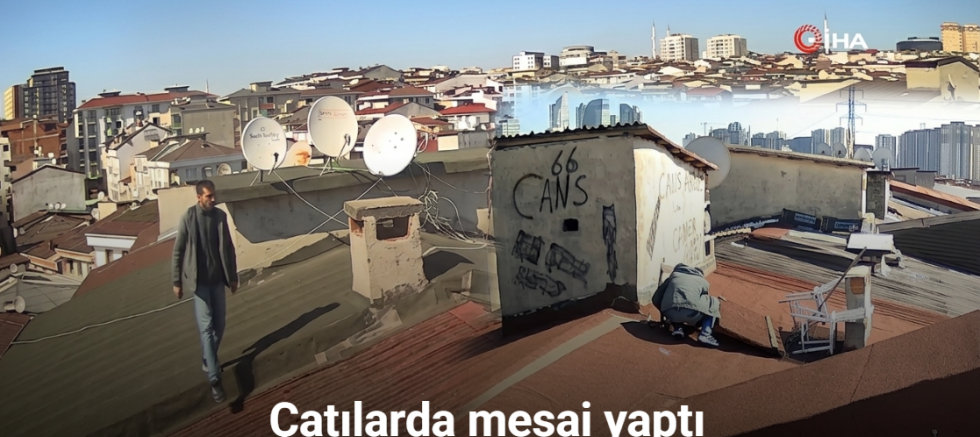 Binaların çatılara çıkan adam asansör parçalarını çaldı