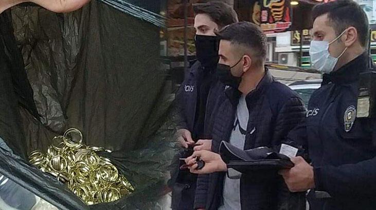 Bir torba dolusu sahte altın alyans satmaya çalışırken yakalandı