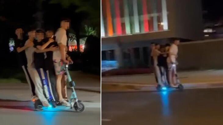 'Bu kadar da olmaz' dedirten görüntü! Scootera 5 kişi binip, ters yönde ilerlediler