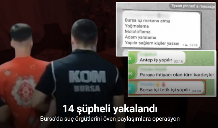 Bursa’da suç örgütlerini öven paylaşımlara operasyon: 14 şüpheli yakalandı