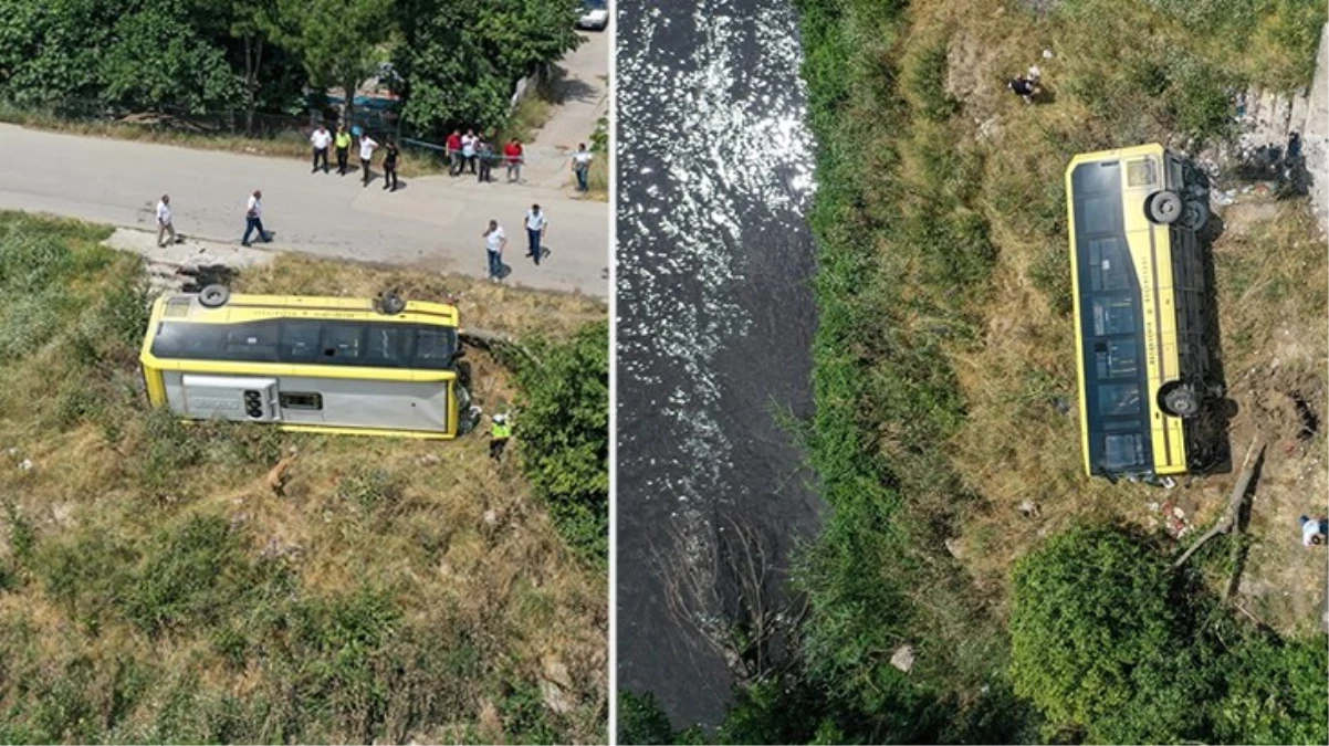 Bursa'da devrilen halk otobüsü dereye uçmaktan son anda kurtuldu: 10 yaralı