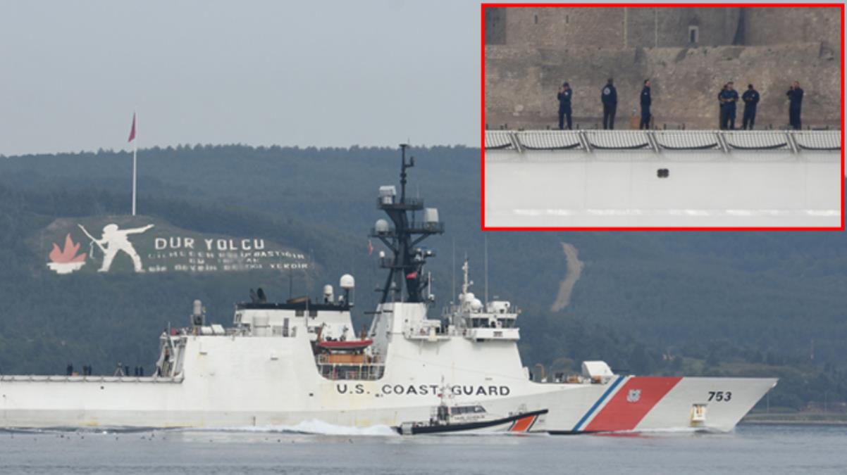 Çanakkale Boğazı'nda dikkat çeken görüntü! ABD Donanması'na ait gemideki askerler hemen telefonlarına sarıldı
