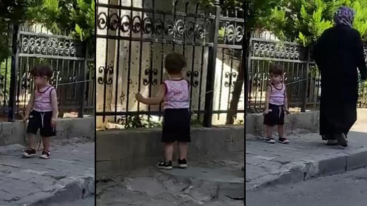Çocuğu belinden iple bağlayıp gezdiren kadın tepki çekti!