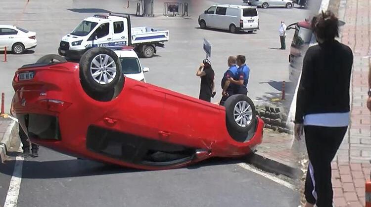 Direksiyon dersi aldığı otomobille takla atan kadın yaralandı
