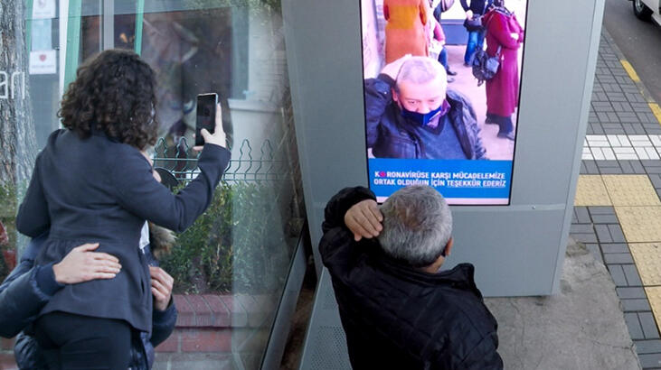 Durakta maske takmayanları uyaran yapay zeka ekranına ilgi