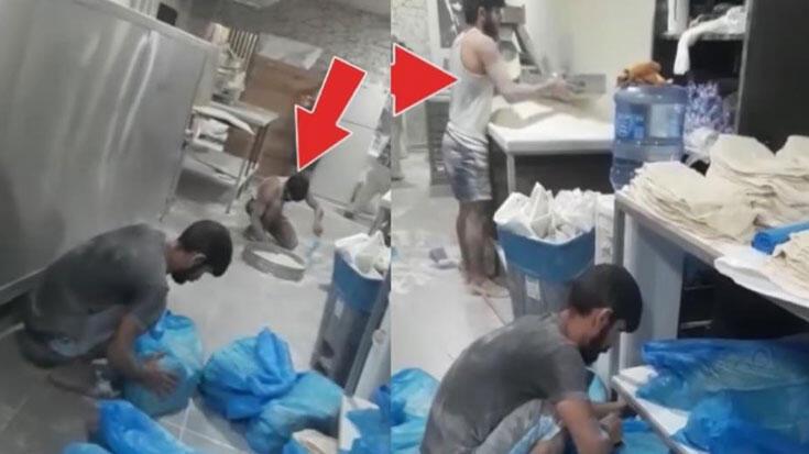 Edirne'de fırında skandal görüntü! Kürekle toplayıp lavaş yaptı