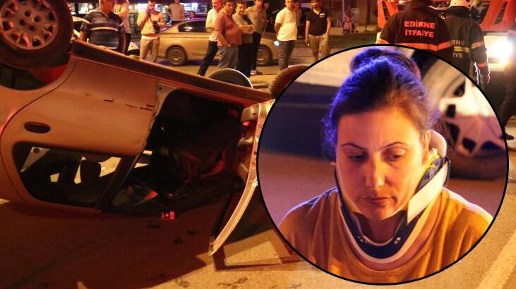Edirne’de kontrolden çıkan otomobil takla attı