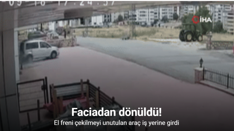 El freni çekilmeyi unutulan araç iş yerine girdi