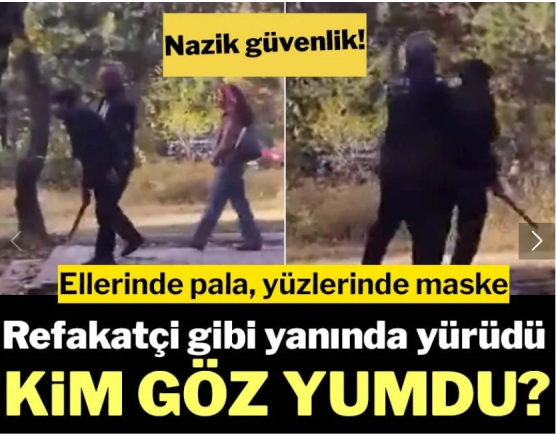 Ellerinde pala, yüzlerinde maske.. Refakatçi gibi yanında yürüdü: Nazik güvenlik!