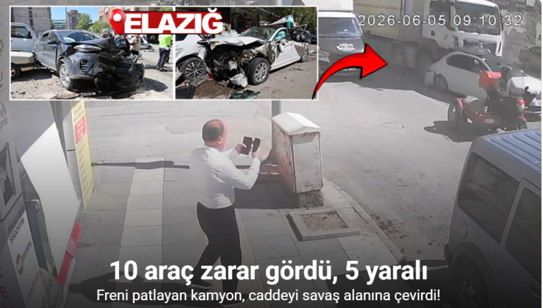 Freni patlayan kamyon, caddeyi böyle savaş alanına çevirdi: 10 araç zarar gördü, 5 yaralı