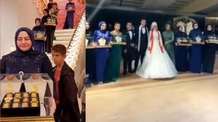 Geline takılan altın ve setlerin görüntüsü olay oldu