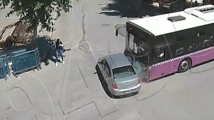 Genç kadın kazadan saniyelerle kurtuldu