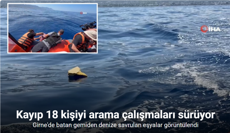 Girne'de batan gemiden denize savrulan eşyalar görüntülendi
