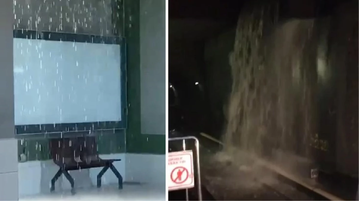 Görüntü Ankara metrosundan! İstasyon şelaleye döndü, yolcular apar topar tahliye edildi