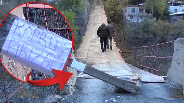 Halatları kopan ahşap köprüden tehlikeli geçiş!