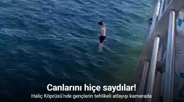 Haliç Köprüsü’nde gençlerin tehlikeli atlayışı kamerada