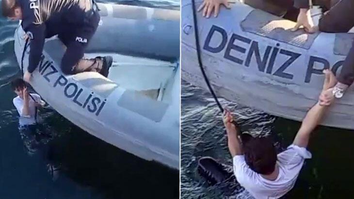 Haliç’te can pazarı kamerada! Suya düşen genci deniz polisi kurtardı