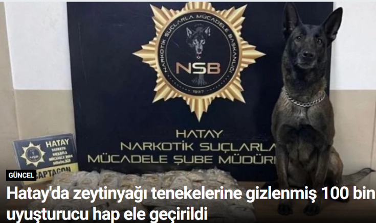 Hatay'da zeytinyağı tenekelerine gizlenmiş 100 bin uyuşturucu hap ele geçirildi