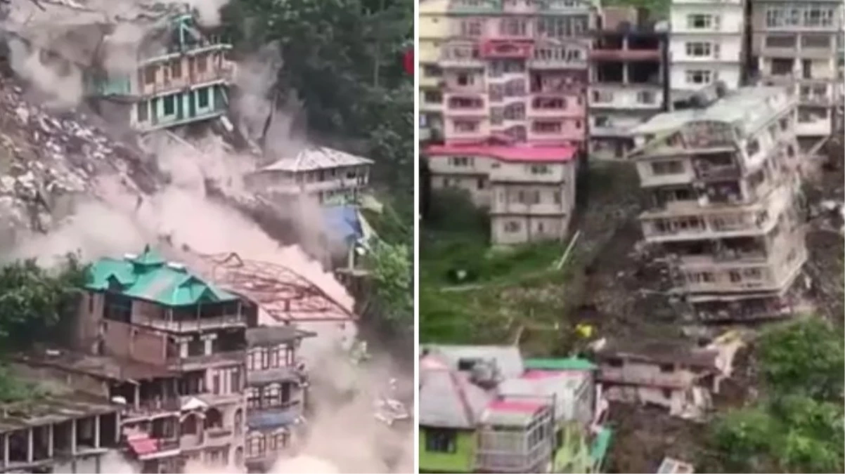 Hindistan'da şiddetli yağış sonrası çok sayıda bina böyle toprağa gömüldü