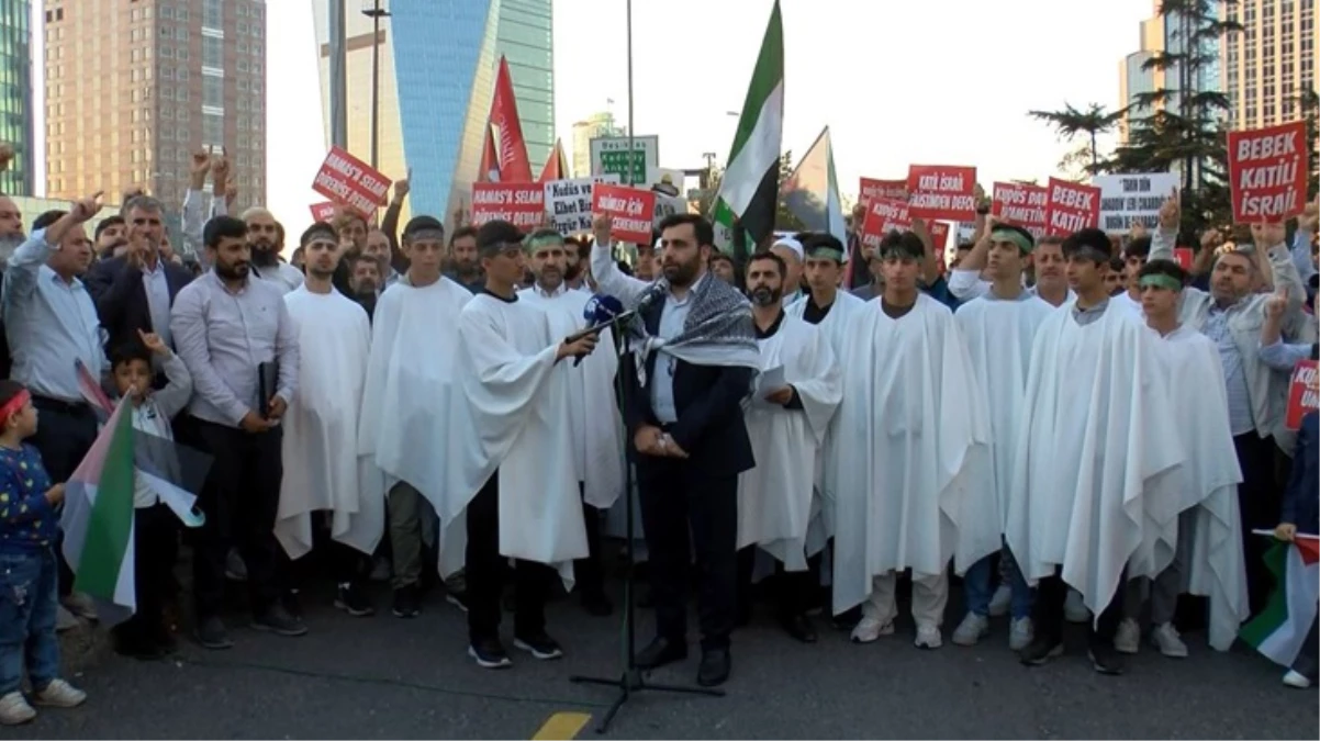 HÜDA PAR'lılar İsrail başkonsolosluğu önünde kefen giyerek eylem yaptı