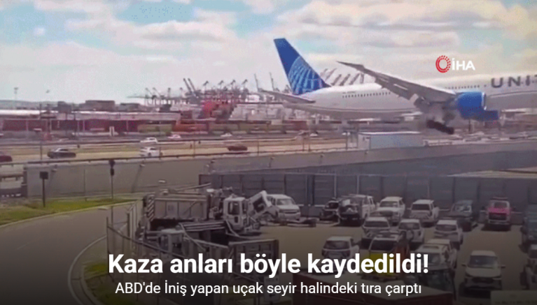 İniş yapan uçak seyir halindeki tıra çarptı