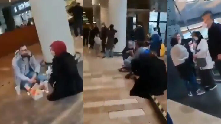 İstanbul’da bir AVM’de yere oturarak yemek yediler